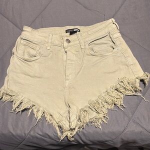 Fashion Nova Tan Distressed Jean Shorts